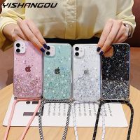 ✗ With Neck Strap Rope Cord Clear Glitter Case for iphone 11 pro max x xr xs se 2020 12 13 10 7 8 14 plus Crossbody Lanyard Cover