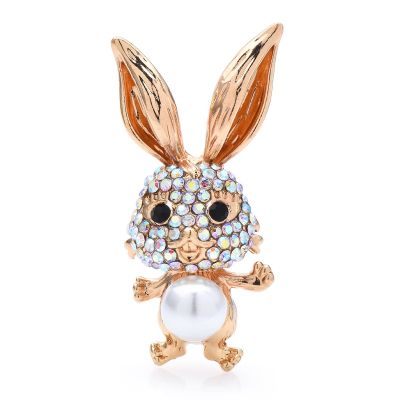 Wuli amp;baby Rhinestone Rabbit Brooches For Women Men Pearl Lovely Bunny Party Office Brooch Pin Gifts