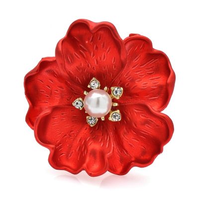Wuli&amp;baby Beautiful Flower Brooches For Women Red Blue Enamel Pearl Flowers Plants Party Office Brooch Pin Gifts