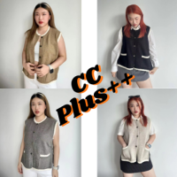 Cici Plus+ (8061)Top vest oversize เสื้อกั๊กไหมพรมดีเทลกระดุมผ่ากลาง มีกิมมิคกระเป๋าสไตล์โคเรีย สาวอวบพลัสไซส์ใส่ได้