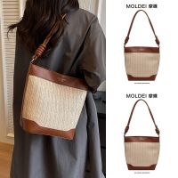 Summer summer large-capacity commuting niche bucket bag women 2023 new fashion one-shoulder woven bag straw woven bag 【QYUE】