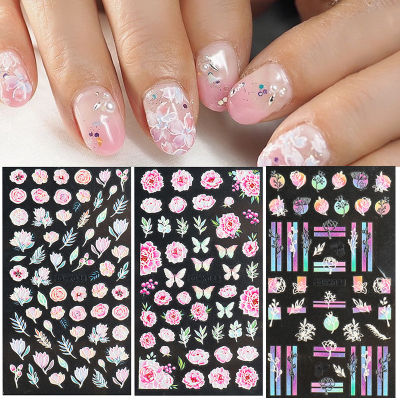 【BeautyMalls】5D Embossed Nail Sticker Colorful Flower With Textured Water Slider Water Decal Nail Art Self Adhesive DIY Decal Sticker