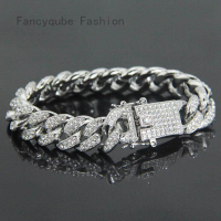 Fancyqube 12มม.ไมอามี่ Curb สร้อยข้อมือคิวบาสำหรับชายทองเงินฮิปฮอป Iced Out ติดพลอยเทียม CZ Rapper สร้อยข้อมือเครื่องประดับ