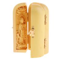 Pelune Tibet Buddhism Boxwood Kwan-Yamuni GuanYin 3รูปปั้นพระพุทธเจ้าเทพเจ้ากล่อง