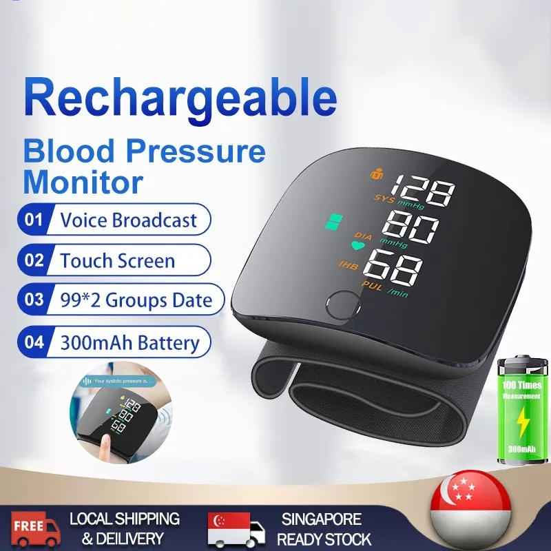 LCD Digital Wrist Blood Pressure Monitor BP Cuff Heart Rate Machine  Rechargeable