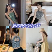 Zero shop?พร้อมส่ง?(Zero-96135) เสื้อสายเดี่ยวไหมพรม ลายตาราง ดีเมลเว้าหลังเบาๆ เซ็กซี่ปนน่ารัก