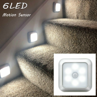 1 Pc 6 LED Night Light Motion Sensor Wall Closet Cabinet บันไดโคมไฟไร้สาย #2