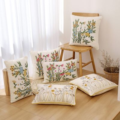 hot！【DT】▽♟  Embroidered Pastoral Cushion Cover for Sofa Car Bed Cotton Throw Pillowcase Rectangle 베개 케이스