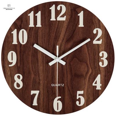 TH COOLMALL 12 Inch Night Light Function Wooden Wall Clock Vinndoor Clocks