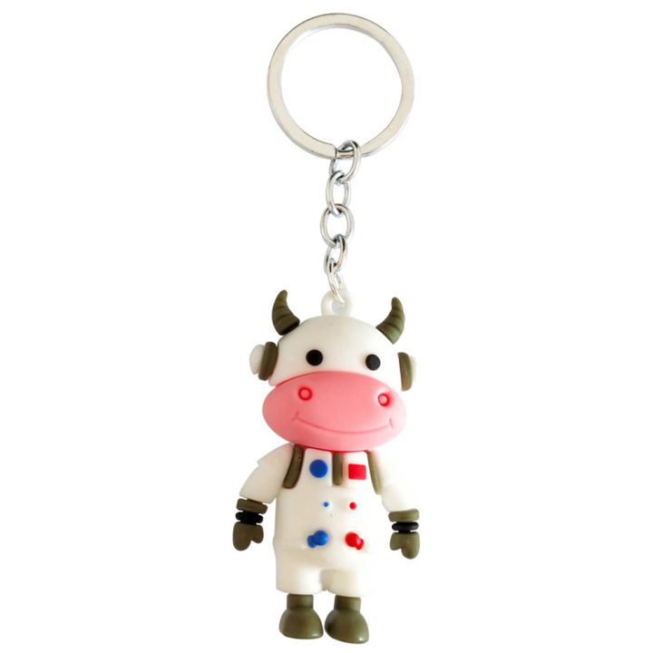 พวงกุญแจตุ๊กตาวัวรูปวัวอวกาศทำจากพีวีซีรูปสัตว์ประดับประตูพวงกุญแจรูปวัวแฟชั่น