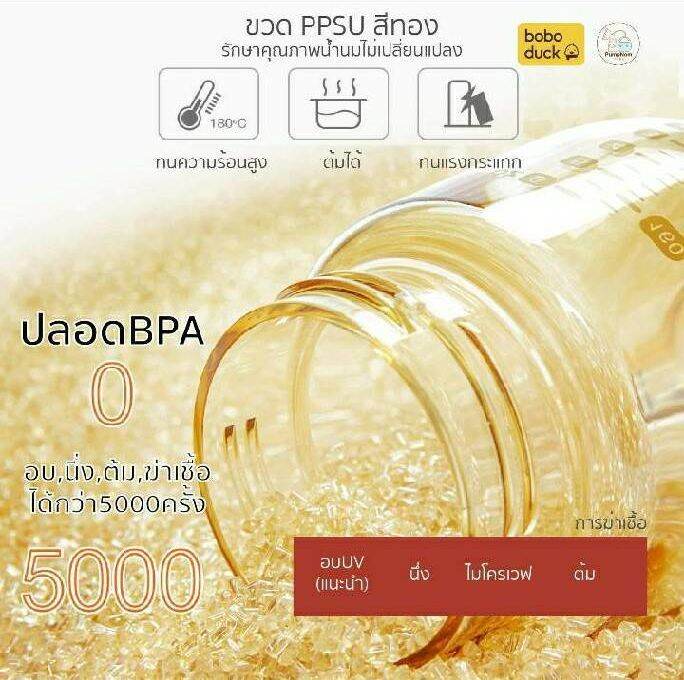 พร้อมส่ง-boboduck-ขวดนมสีชาคอกว้าง-ppsu-ขนาด-6-ออนซ์-พร้อมจุกนม