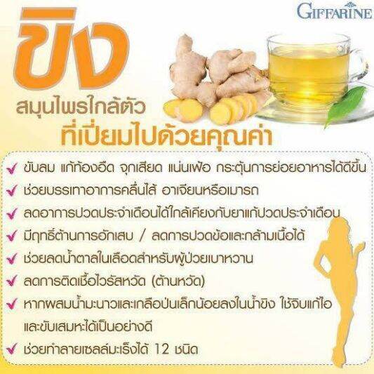 giffarine-ginger-กิฟฟารีน-เครื่องดื่มผงสำเร็จรูป-น้ำขิง-ผสมแอล-คาร์นิทีน-ช่วยขับลม-แก้ท้องอืด-ท้องเฟ้อ