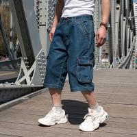 Summer Denim Cargo Cropped Pants Big Pocket Mens Shorts Hip Hop Loose Plus Fat Plus Size Jean Short Male