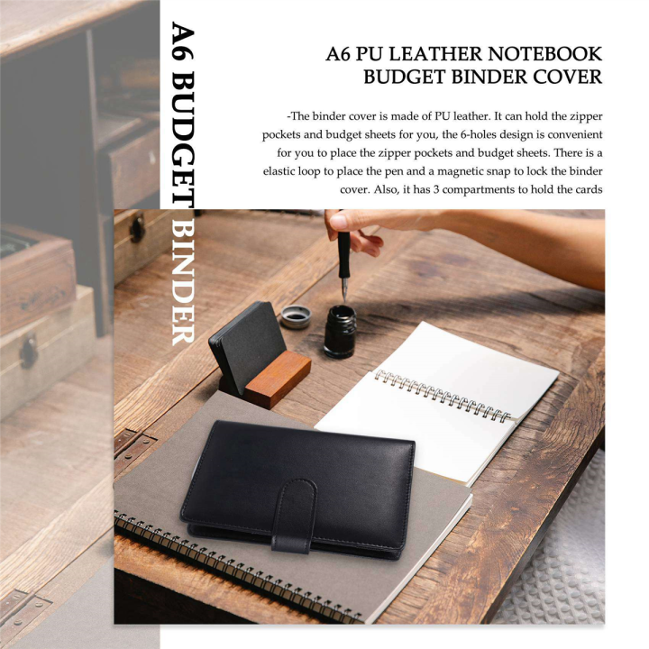 a6-notebook-budget-binder-with-pu-leather-cover-8-plastic-binder-pockets-and-24-expense-budget-sheets