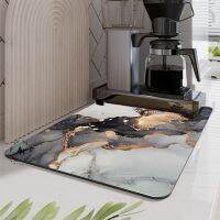 Marbling Kitchen Drain Pad Placemat Quickly Dry Coffee Bar Mat Dish Drying Mat Hide Stain Rubber Tableware Pad Cup Bottle Rugs