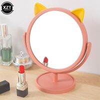 Cat Ear Shaped Round Makeup Mirror Decoration Portable Tabletop Adjustable 360 Degrees Rotation Shatterproof Mirrors Household Mirrors