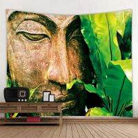 Red And Yellow Leaves Buddha Statue Polyester Wall Hanging Tapestry Mandala Bohemia 5 Sizes Travel Sleeping Pad Polyester Fabric