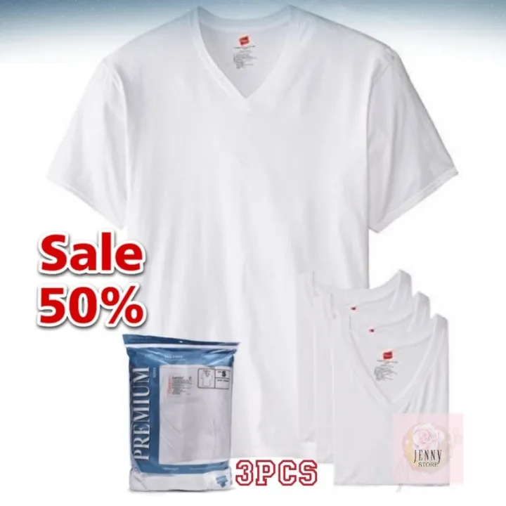 Hanes Vneck Men's white cotton Tshirts PREMIUM SERIES (Pack of 3pcs