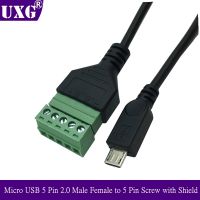 1pcs 1FT Micro USB 5 Pin 2.0 Male Female to 5 Pin Screw with Shield Solderless Terminal Plug Adapter Connector Cable Lead 30cm