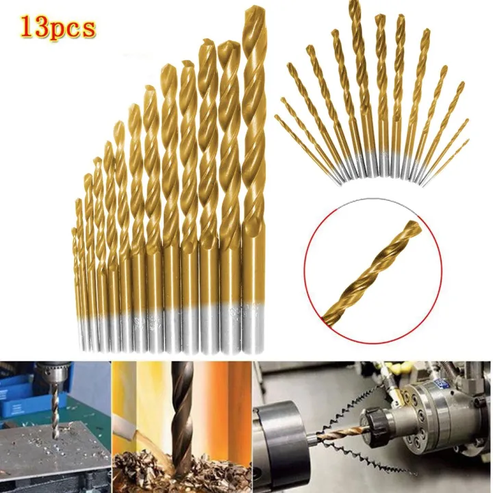 13pcs Left Handed Drill Bit Set M2 Hss With Titanium Nitride Coating