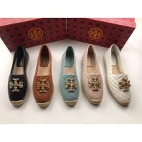 【Hot Sales！！】Tory Burch Lady‘s 2021 Fashion Style kira soft leather metal rhinestone Logo rope flat shoes casual shoes