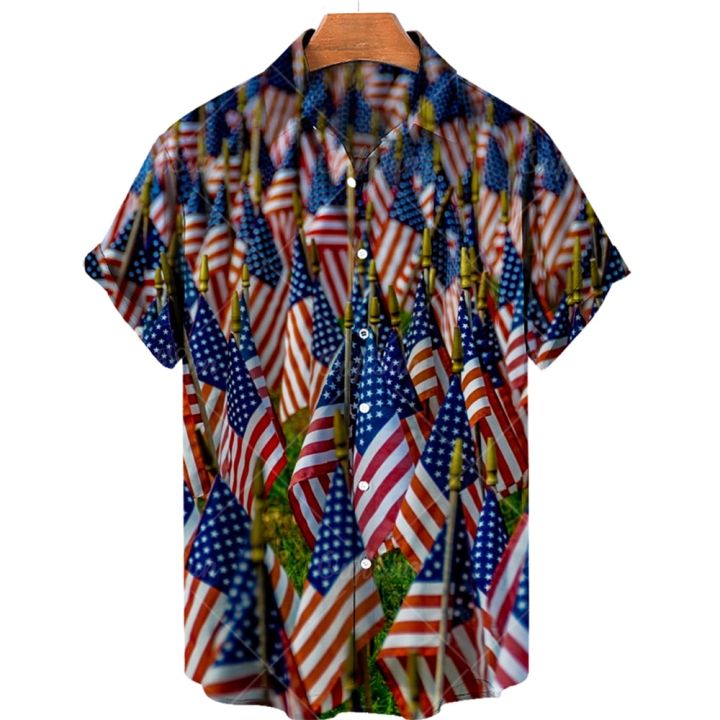 2023เสื้อผู้ชายธงชาติอเมริกาพิมพ์ลาย3d-น้ำขึ้นน้ำลงเสื้อฮาวายสุดเท่เสื้อลำลองของผู้ชายแขนสั้นระบายอากาศได้สำหรับฤดูร้อนสินค้าตามสั่ง5xl