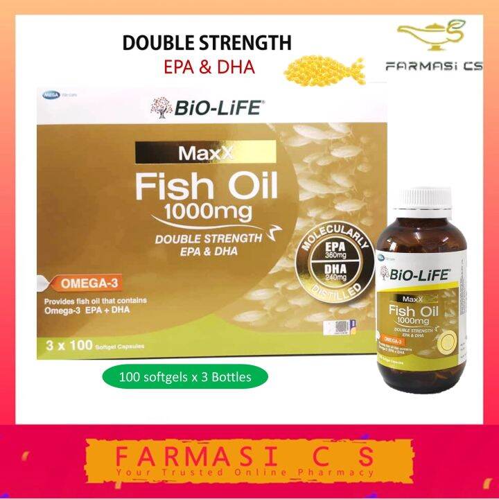 Bio-Life MaxX Fish Oil 1000mg Double Strength EPA & DHA 100 capsules x ...