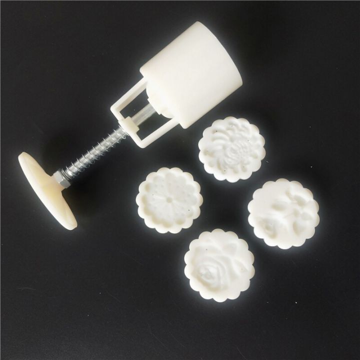 worth-buy-3d-ดอกกุหลาบขนมไหว้พระจันทร์แม่พิมพ์-diy-ดวงจันทร์เทศกาลเบเกอรี่เครื่องมือขนมมือกดจีนคุกกี้แม่พิมพ์ที่มี4แสตมป์สีขาว