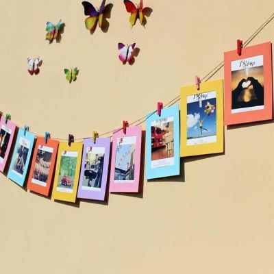 10pc Combination Paper Photo Frame with Clips and 2m Rope 5/6/7 Inch Wall Photo Hanging Picture DIY Photo Album Home Decoration