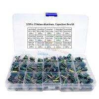 【YF】۞  225Pcs/Box Capacitor Aluminum Electrolytic Capacitors Set 15Values 16V-50V 1uF-470uF Assorted Storage Low