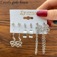 【♡Lovely girls house♡】ผีเสื้อคริสตัลเงินวางต่างหูสำหรับผู้หญิงงูโซ่วางต่างหูชุดหูสตั๊ดอุปกรณ์เครื่องประดับ