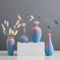 Beautiful Matte Ceramic Vase Pink Blue Purple Gradient Color Flower Living Room TV Cabinet Study Room Decoration Glass Vase