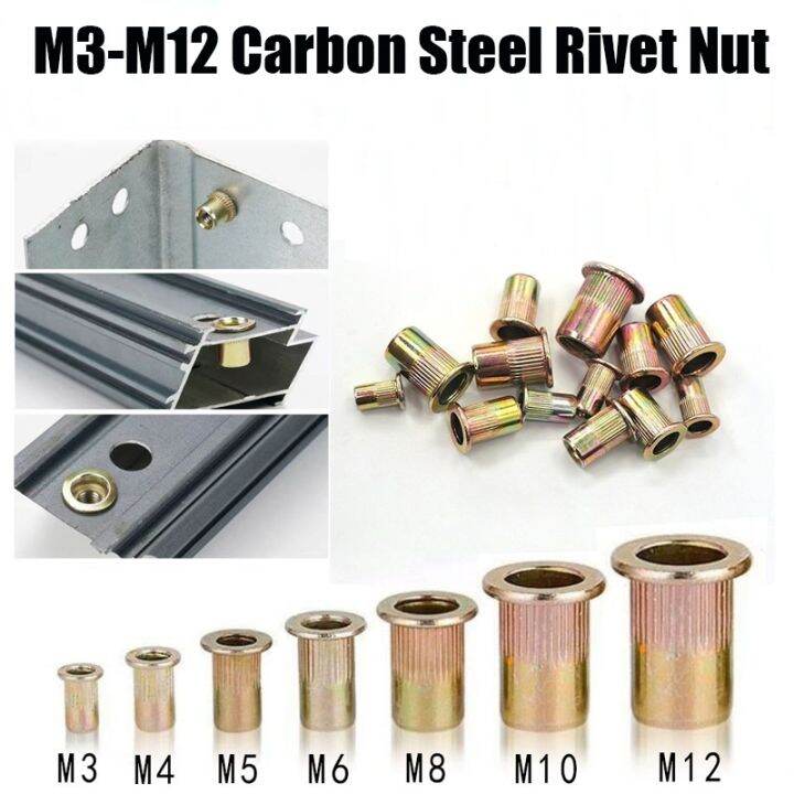 5-10-20pcs-knurled-nuts-rivet-nut-nutsert-cap-carbon-steel-m3-m12-rivnut-flat-read-threaded-insert-inc-plated