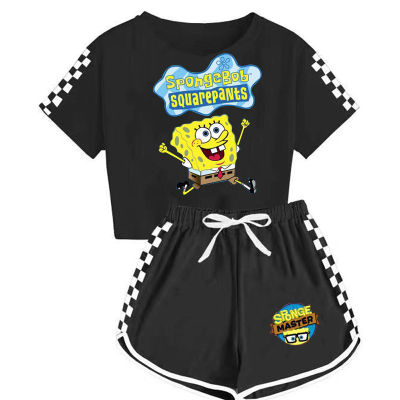 SpongeBob Patdok Star เสื้อยืดเด็กผู้หญิง,ชุดเสื้อผ้ากางเกงขาสั้นแขนสั้นลายการ์ตูน2ชิ้นชุดนอนพ่อแม่ลูก