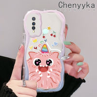 เคส Chenyyyka สำหรับ VIVO Y19เคส Y5s ลายการ์ตูนมอนสเตอร์น่ารักดีไซน์ใหม่ขอบคลื่นเนื้อครีมกันกระแทกแบบใสนิ่มเคสมือถือโปร่งใสลายกล้องถ่ายรูปเรียบง่ายอ่อนโยนฝาครอบป้องกัน