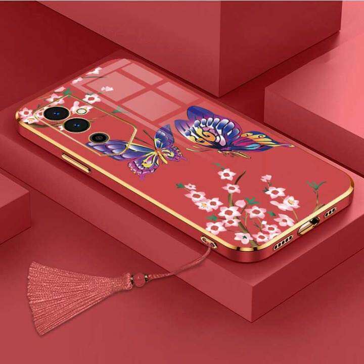 เคสสำหรับ-infinix-tecno-pova-4-pro-เคสโทรศัพท์ลายผีเสื้อสวยงามพร้อมกล้องรูปดอกไม้เคสซิลิโคนนิ่มขอบด้านฟรีสายคล้อง