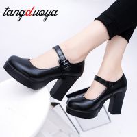 ☸﹍❍ Women 39;s shoes on Heels Women Platform Pumps Spring Summer Shallow Mouth Buckle Strap Shoes Round Toe Shoes for Women high heels