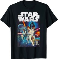 ? เสื้อยืดผู้ชาย ข้อเสนอพิเศษ ดิสนีย์ สตาร์วอร์ส ฤดูร้อน Star Wars Vintage Cast Poster T-Shirt teeคอกลม แฟชั่น ผ้าฝ้ายแท้ เสื้อยืด cotton100% S-5XL