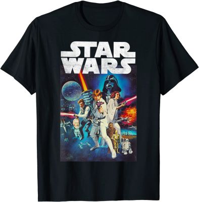 【New】 [New] เสื้อยืดผู้ชาย ข้อเสนอพิเศษ ดิสนีย์ สตาร์วอร์ส ฤดูร้อน Star Wars Vintage Cast Poster T-Shirt เสื้อยืดลำลองฤดูร้อน