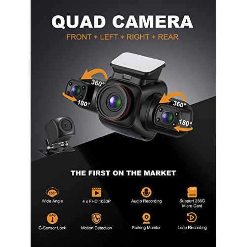 pruveeo-dash-cam-4-channel-camera-fhd-1080px4-front-left-right-and-rear-front-and-rear-inside-built-in-gps-wifi-polarizing-lens-cpl-filter-free-256gb-micro-sd-card-d904ch-mini