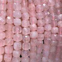 โรสควอตส์ Rose Quartz ทรงลูกบากศ์ 8*8 เจียผิว เส้นยาว หินธรรมชาติ