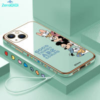 ZeroQiQi เคสโทรศัพท์สำหรับ iPhone 15 Plus 15 Pro 15 15 Pro Max ฟรีสายคล้องตัวการ์ตูนน่ารักๆเคสขอบสี่เหลี่ยมลวดลายเคสโทรศัพท์ชุบเคสโทรศัพท์นิ่มสุดหรู