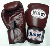 นวมซ้อมมวยไทย วินดี้สปอร์ต ทำจากหนังแท้ เมจิกเทป สีมารูน Windy Boxing Gloves (8,10,12,14 oz) Maroon Genuine Leather Sparring MuayThai MMA K1