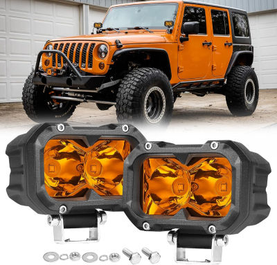 ‎Niking Auto Amber LED Pods, Niking Auto 2Pcs 4 Inch Yellow Spot Light Driving Fog Lights 80W LED Light Bar LED Work Light Cubes Off Road Bumper Amber Lights for Trucks ATV UTV SUV Tractor Boat