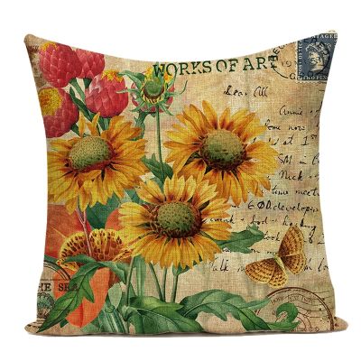 scenic Tree Showy and Colorful Cotton Linen Cushion Cover Vintage Style Flower Pattern Quote Pillowcase Waist Throw Pillow Cover
