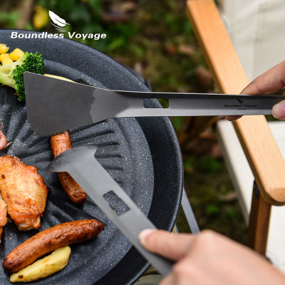 Hot Boundless Voyage Titanium Alloy Multi Tong Spork Shovel Spatula All-In-One Utensil แบบพกพา Camping BBQ ทำอาหารบนโต๊ะอาหาร