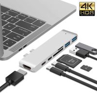 อะแดปเตอร์ PD USB 3.1, Hub Tipe-C Ke HDMI 4K Thunderbolt 3 USB C Hub 3.0 TF ช่อง Pembaca SD สำหรับ Macbook Air Pro M2 M1