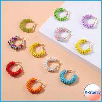 X-STARRY 3 Pairs โบฮีเมียน ต่างหูรูปดอกไม้ แผ่นเคลือบทอง ลูกปัดคริสตัลคริสตัล ต่างหูแบบห่วง เครื่องประดับตามเทรนด์ ขดลวดที่คดเคี้ยว ต่างหูใหญ่ๆ สำหรับผู้หญิง