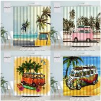 【CW】✙  Camping Shower Curtains Beach Trees Bus Surfboard Pattern Polyester Fabric Hooks