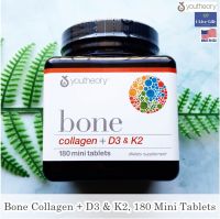 คอลลาเจน + ดี3 &amp; เค2 Bone Collagen + D3 &amp; K2, 180 Mini Tablets - Youtheory D-3 D 3 K-2 K 2